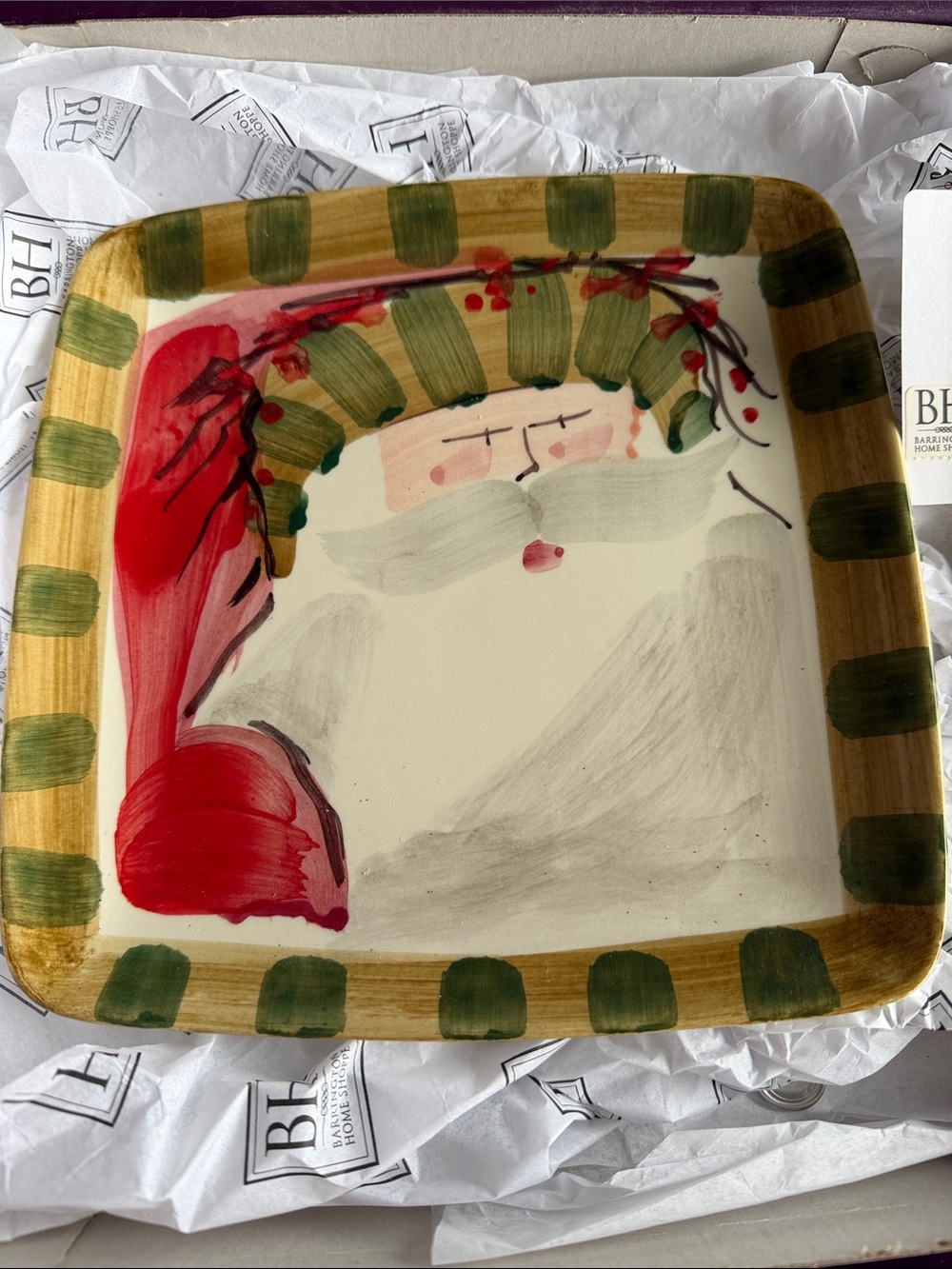 Vietri Hand-Painted Santa Serving Platter in Red and Green